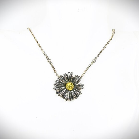 LAGOS HTF Daisy Collection Sterling Silver 750K Yellow Gold Pendant Necklace - Picture 7 of 10